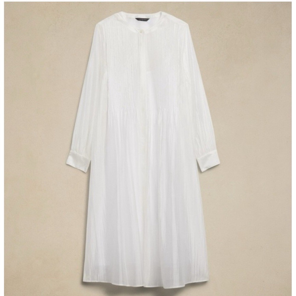 NWT Banana Republic Pleated Organza Midi Dress XL White Tencel Pintuck Romantic - Picture 3 of 16